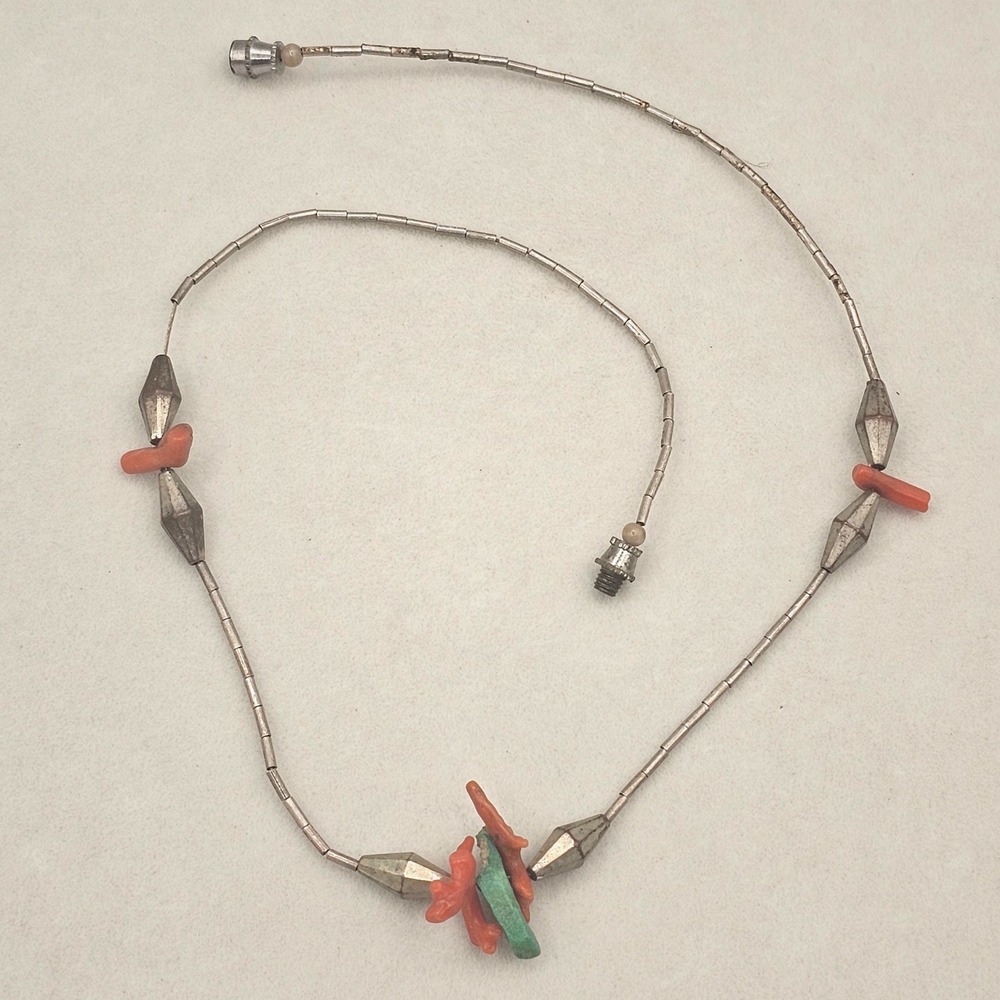 Liquid Silver Necklace Silver‎ Coral Turquoise Southwestern Necklace Desert